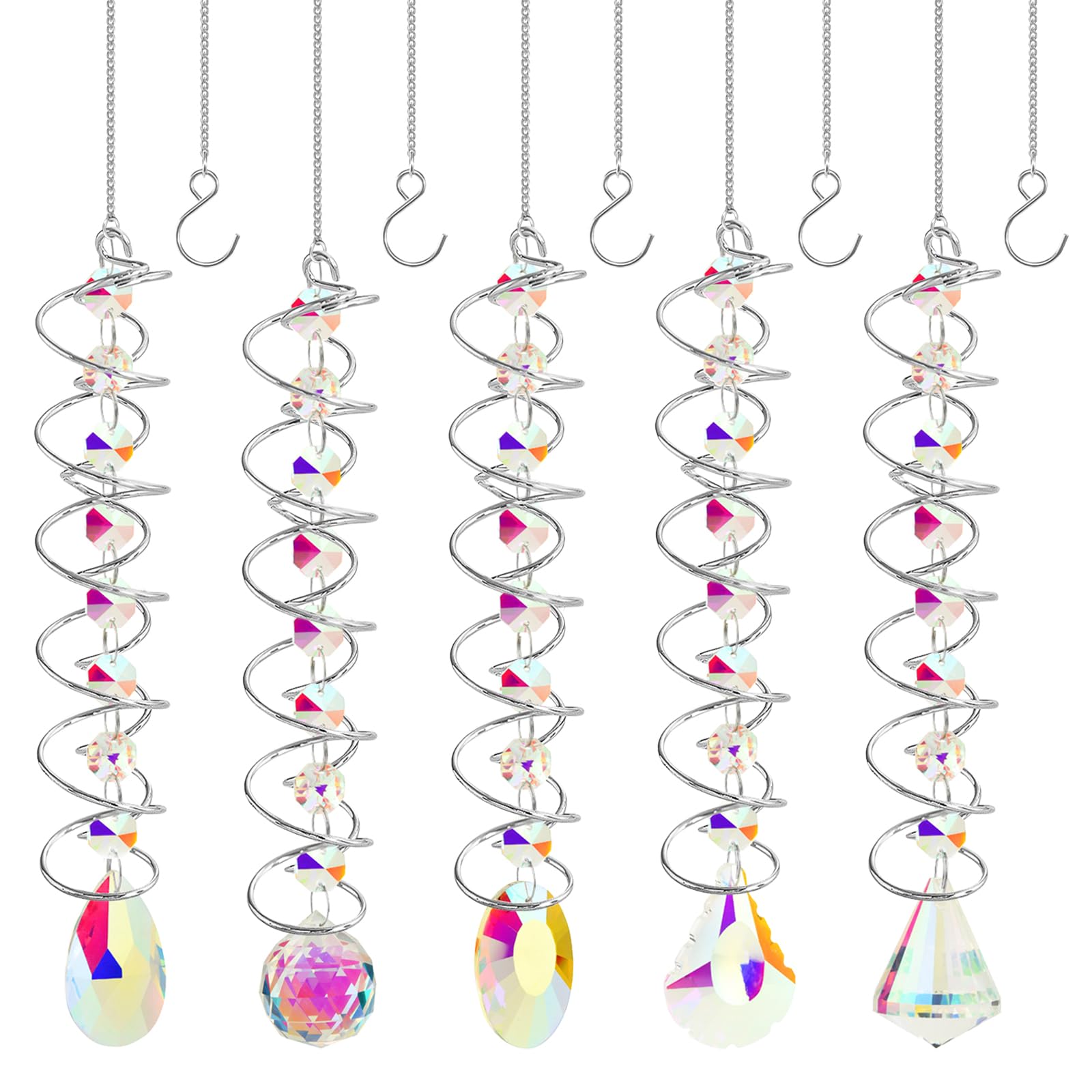 Pilikoll 5 Pcs Sun Catcher Wind Spinner Rainbow Sun Catchers Hanging with Double-Spiral Sun Catchers for Windows Suncatcher Crystal Rainbow Crytal SunCatchers for Indoor Outdoor Garden Decoration