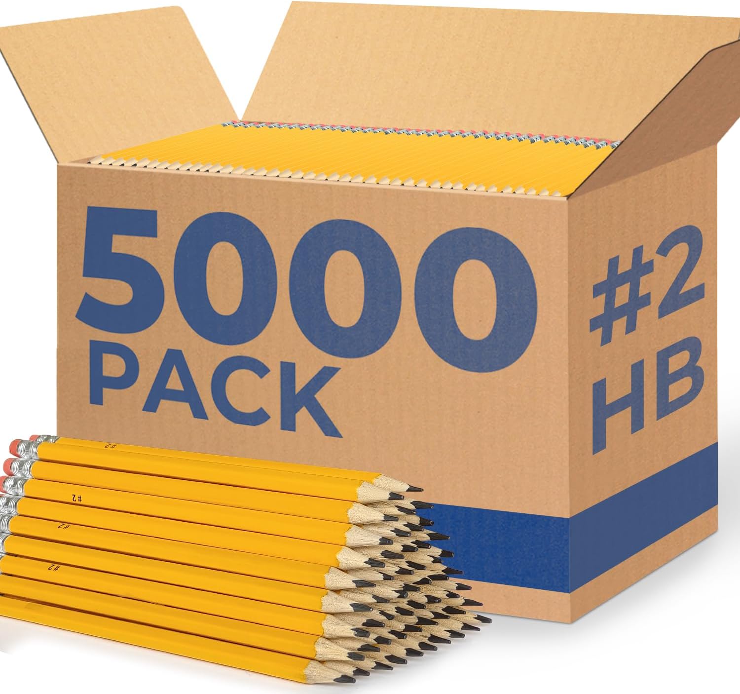 Rosmonde Bulk 5000 Pack, Bulk Yellow Pencils, Pre Sharpened #2 HB, Pencils With Top Erasers, Easy Hold Grip, Best for School District Supplies, Teachers, College & Classroom Distribution