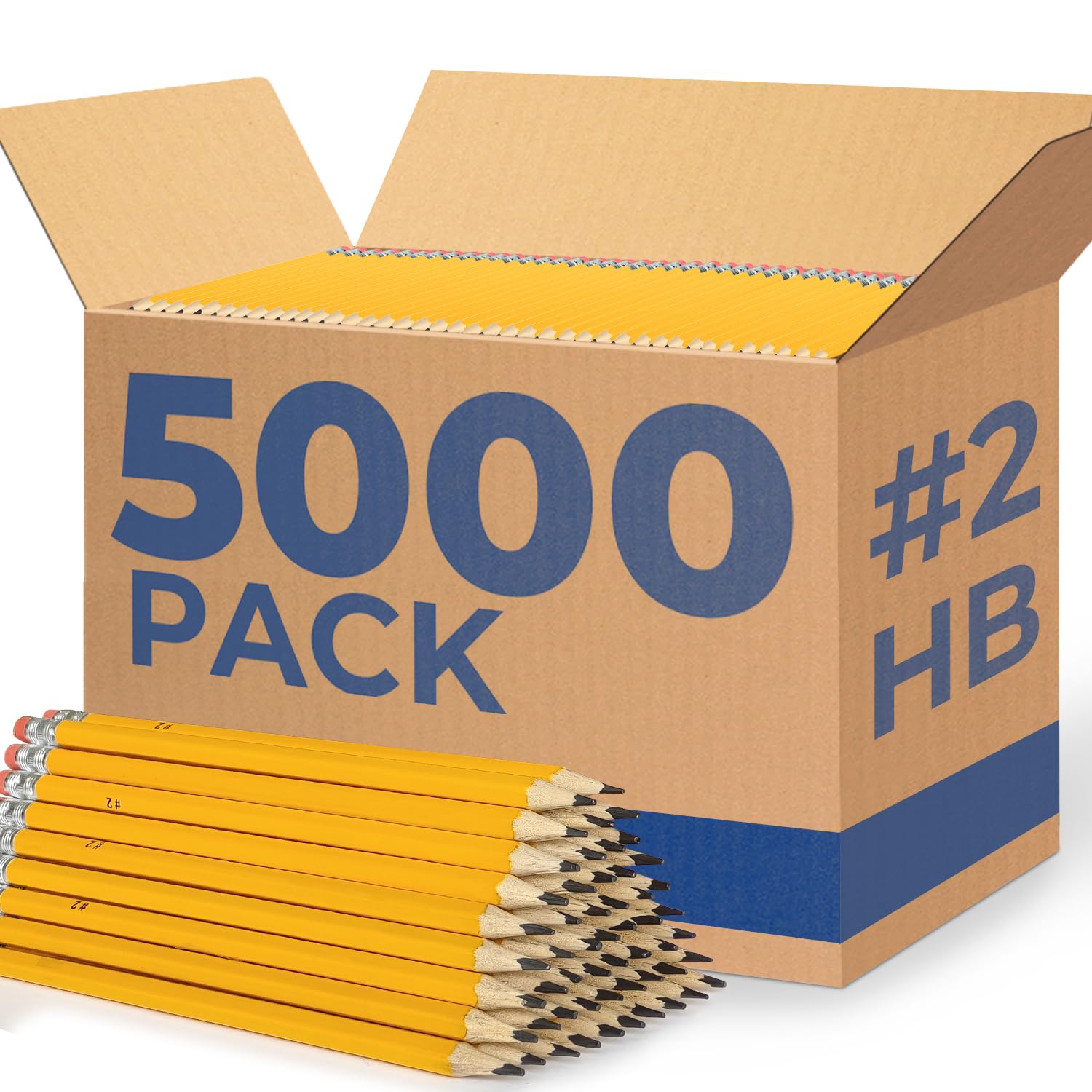 Rosmonde Bulk 5000 Pack, Bulk Yellow Pencils, Pre Sharpened #2 HB, Pencils With Top Erasers, Easy Hold Grip, Best for School District Supplies,