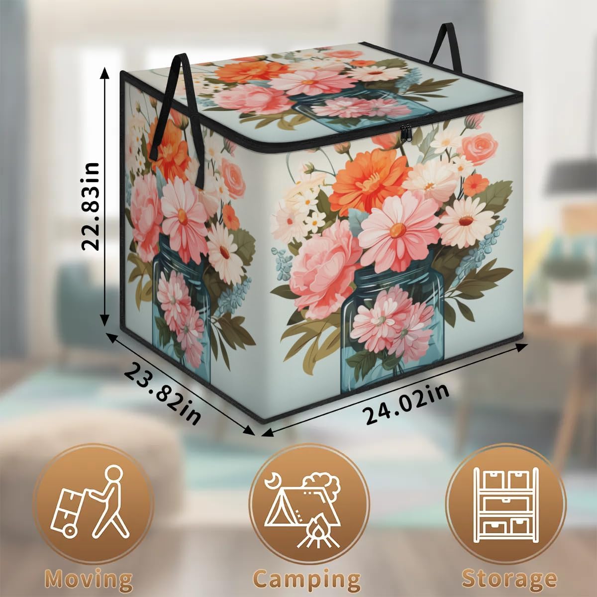 Honeybaby 214L Extra Large Comforter Storage Bag Jar Flowers Leaves Storage Totes with Lids Waterproof Closet Organizer Folding Blanket Storage Bags for Clothes Bedding Pillows