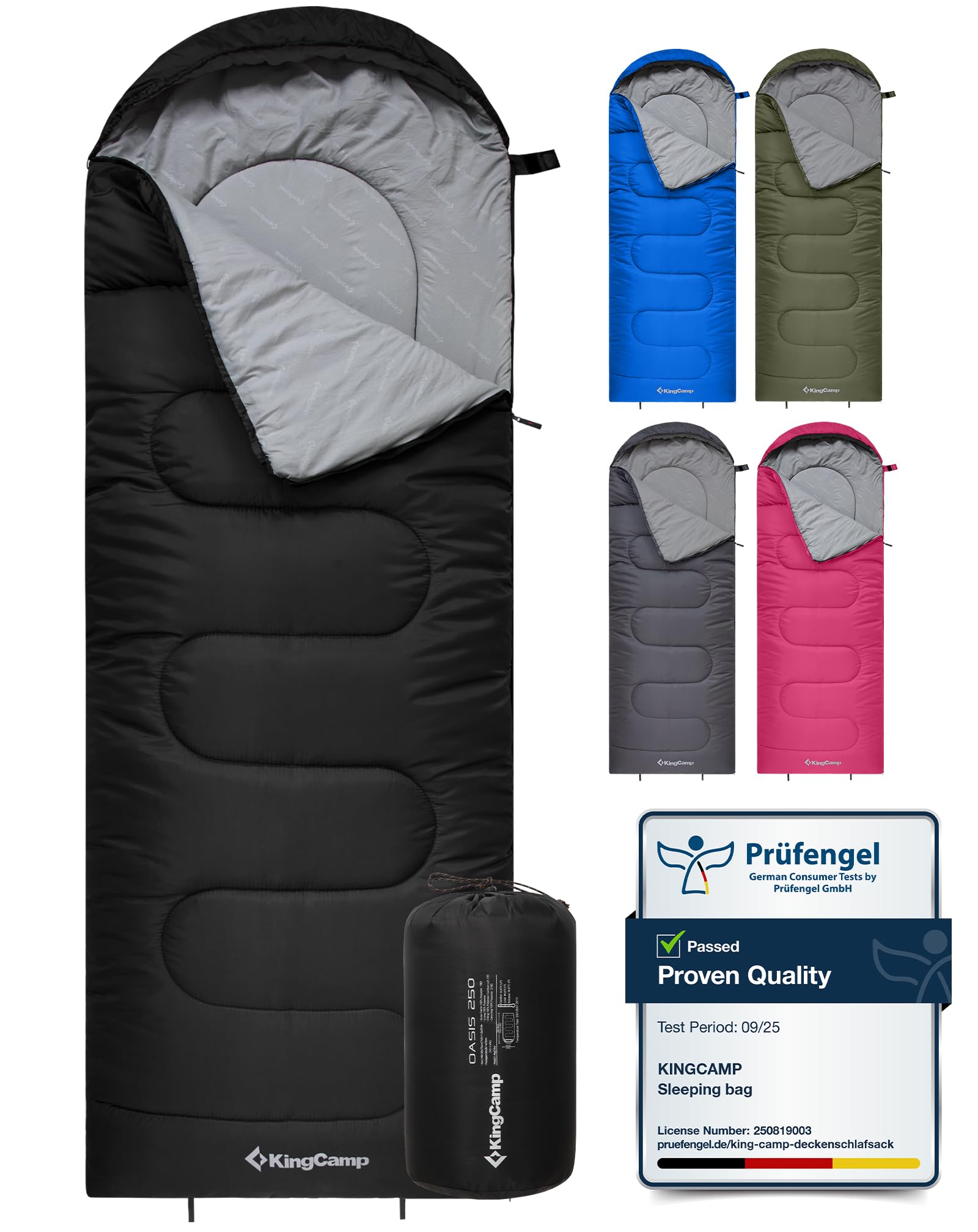 Oasis Sleeping Bag Camping 3-4 Season Waterproof Lightweight Single for Children & Adults, Left-Right Connectable to Double Sleeping Bag, Ideal for Travel and Outdoor Activities