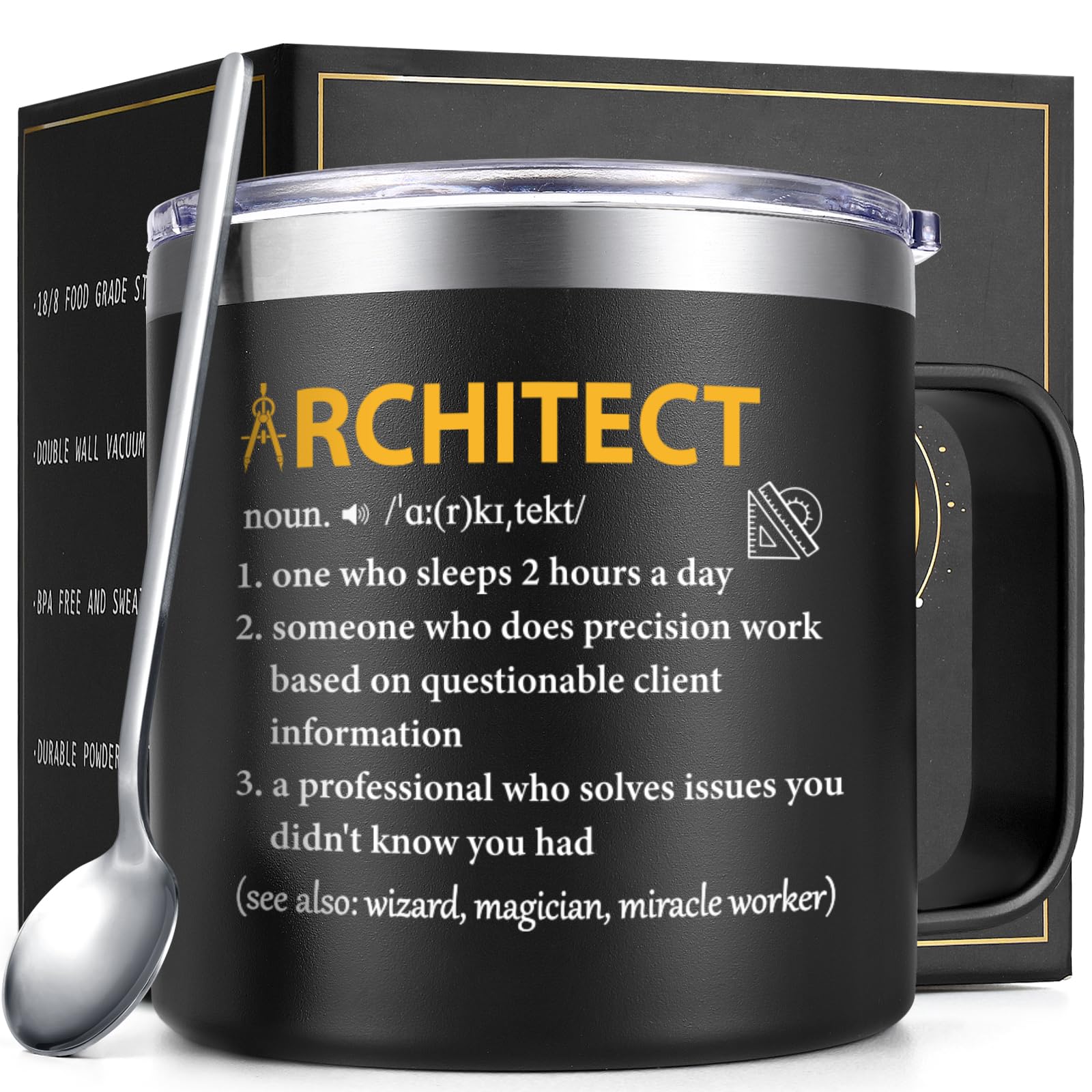 Gtmileo Architecture Gifts, 14 Oz Insulated Architect Coffee Mug, Christmas Graduation Birthday Architects Gifts for Architecture Student Men Women, Black
