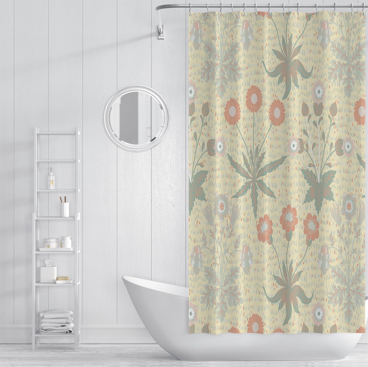 Cortina de Ducha Estilo Morris Prado Flores Beige 150x200cm