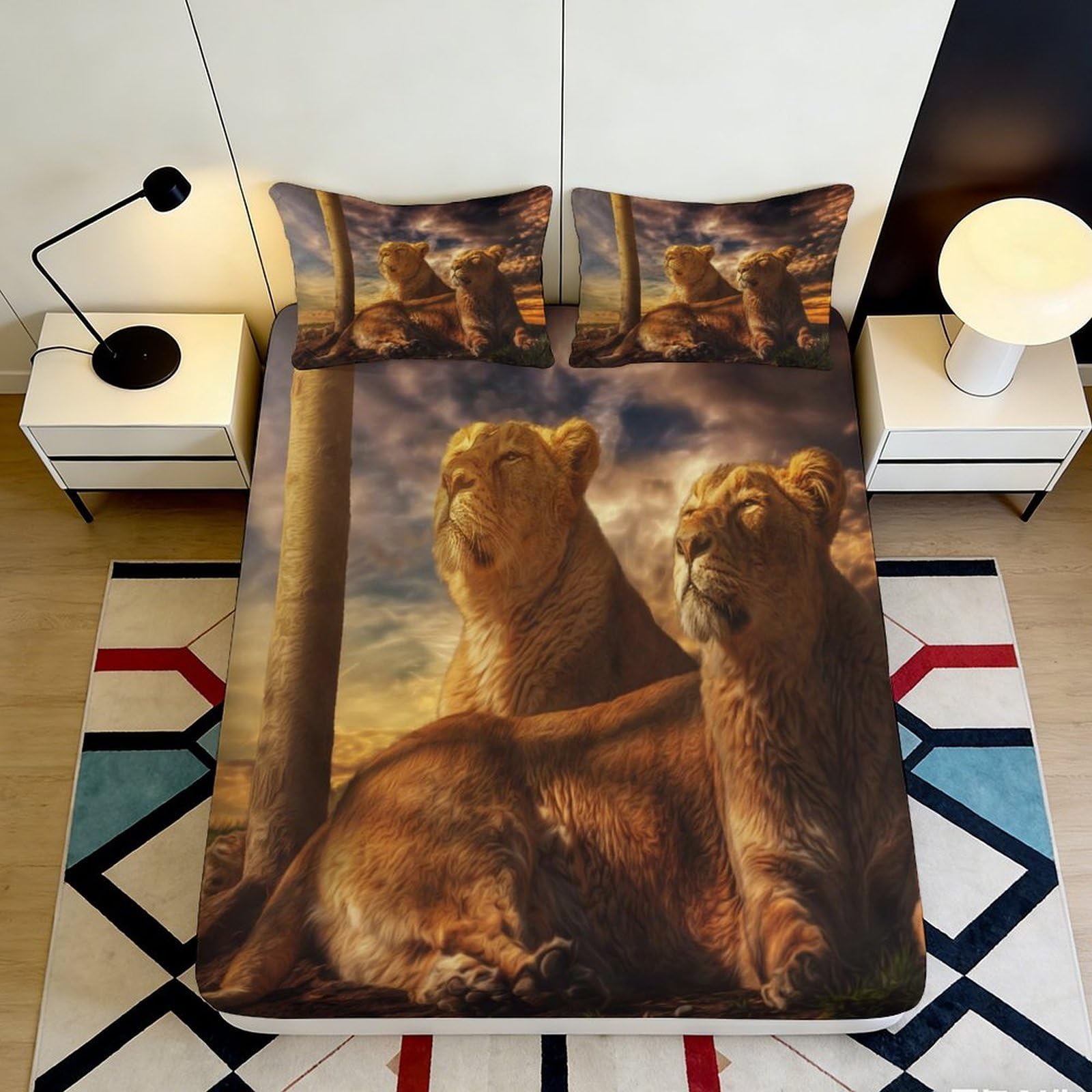 Jqzkxnhpbr Style-8 3D Printed Lion Family Fitted Sheet Microfiber Soft Brown African Wildlife Bed Cover For Bedroom Dorm Mattress Decor 90X200x25cm