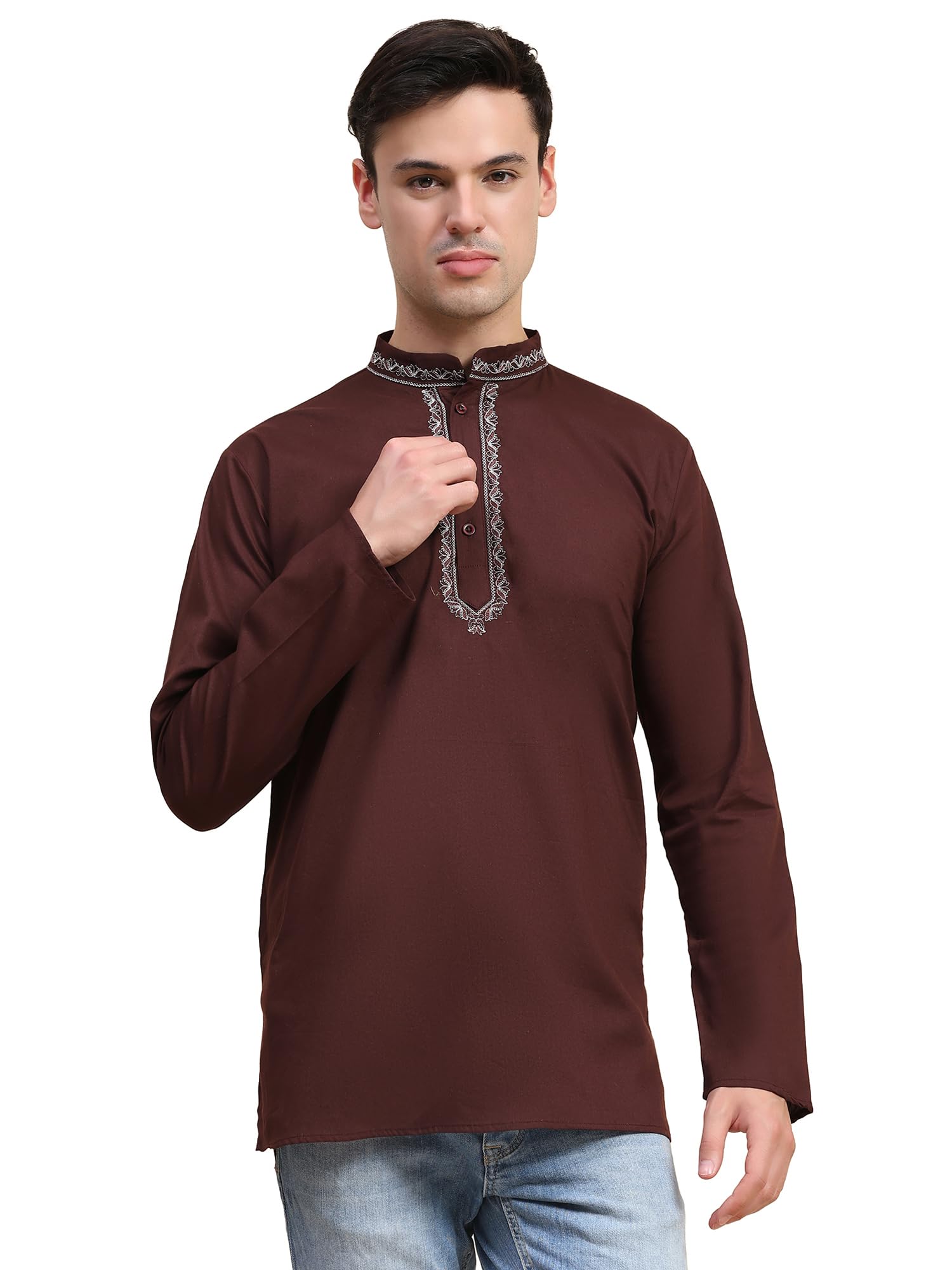 SKAVIJ Herrenhemd - Baumwollkurta - bestickte Freizeithemden