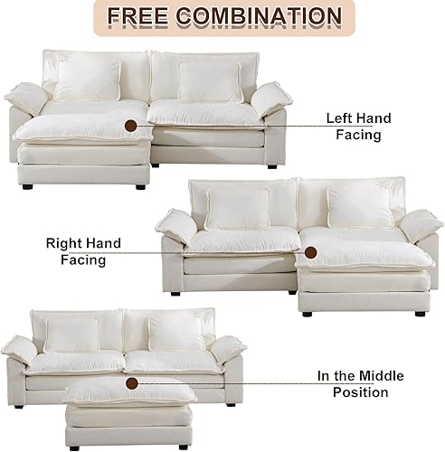 Miniatura 7 de Cómodo sofá modular de felpilla de 85.4 pulgadas, cómodo sofá modular en forma de L para sala de estar, dormitorio, apartamento, oficina (beige)