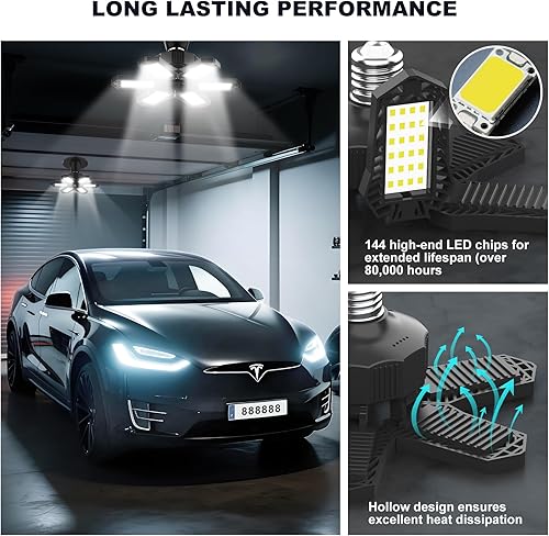 Miniatura 3 de Nanbone Paquete de 6 luces LED de garaje de 220 W luces LED de techo de garaje 61 paneles luces de garaje deformables superbrillantes atornillables