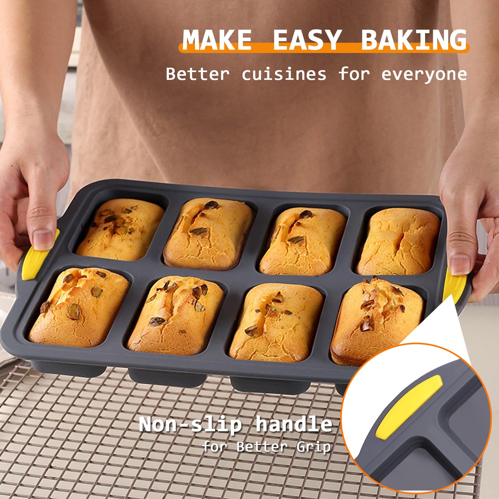Moule à muffins en silicone, pliable, pour 12 muffins, avec cadre en métal, moule à cupcakes anti-adhésif avec spatule pour la cuisson, passe au lave-vaisselle, sans BPA (8 cavités)