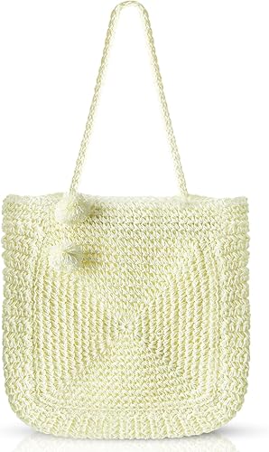 Miniatura 9 de QTKJ Bolso de hombro de paja grande y suave tejida a mano con borlas negras estilo bohemio con asa de paja estilo retro para playa de verano