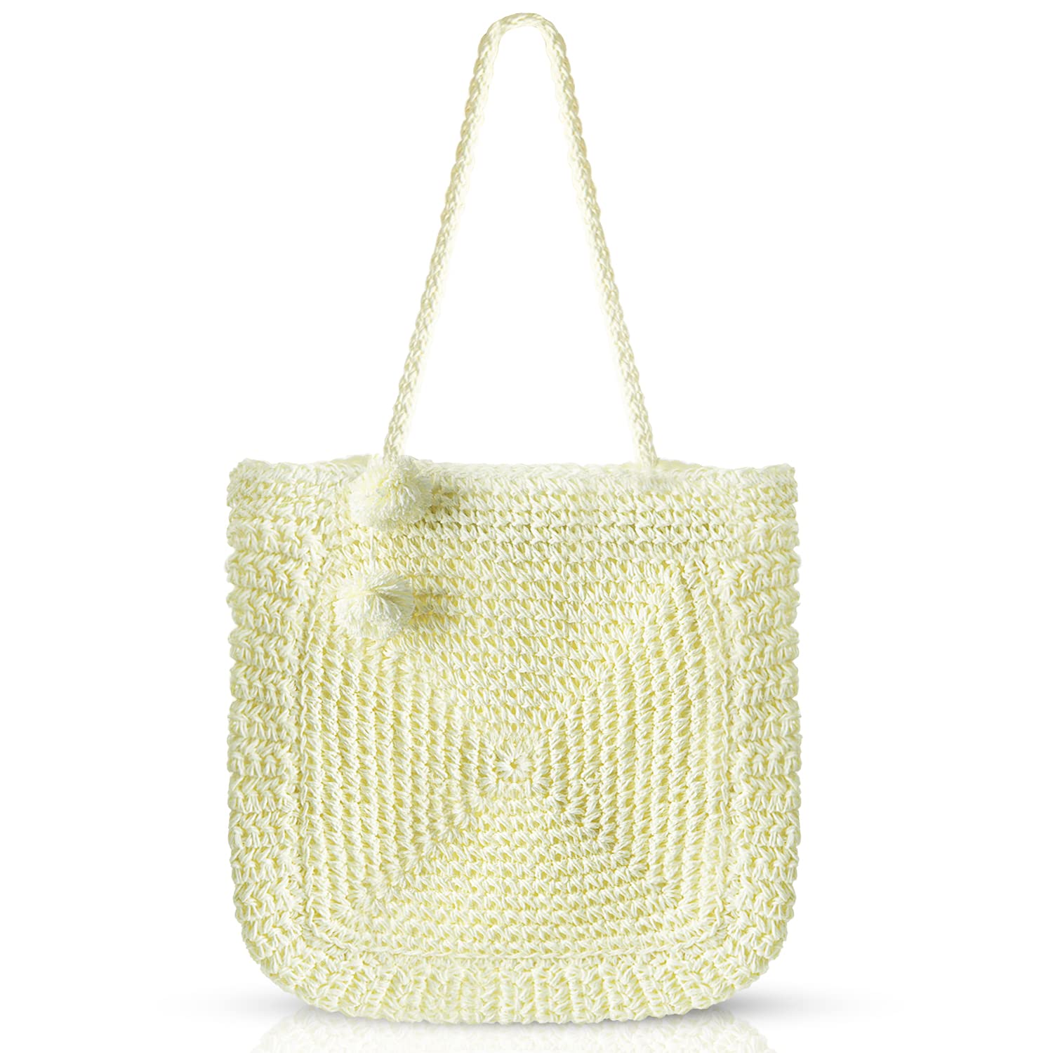 Women's Hand-Woven Straw Tote Bag - Large Rattan Shoulder Bag For Beach, Summer, And Travel (Brown, 40cm Wide) - View #4