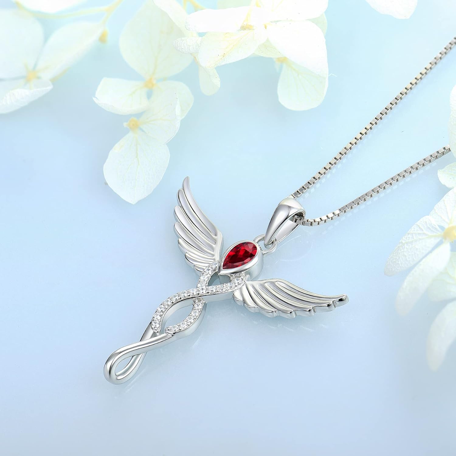FJ Infinity Angel Wings Necklace 925 Sterling Silver Guardian Angel Necklace Birthstone Jewelry for Women - Image 4