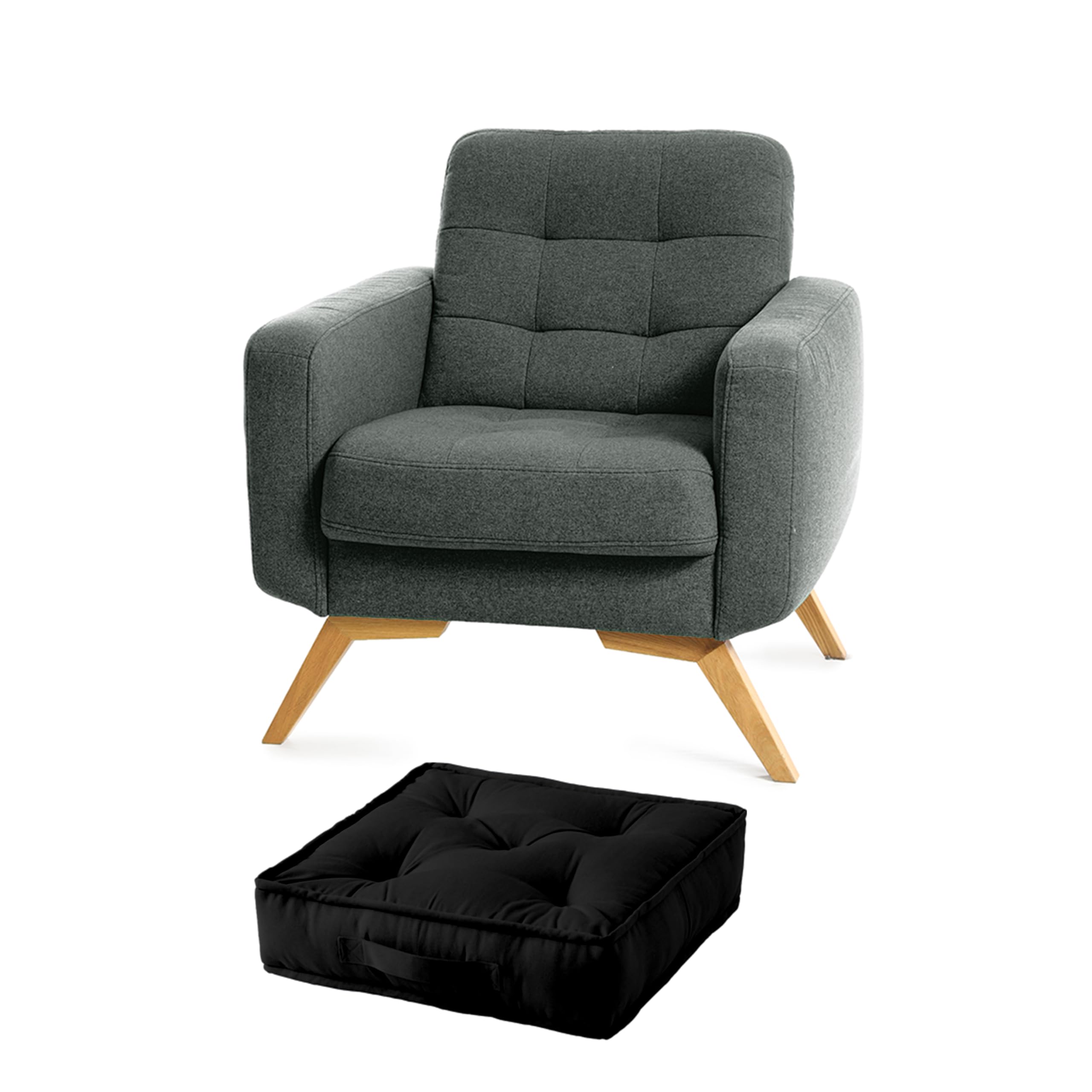 Rohi Black Booster Cushion for Armchairs 40x40cm +10cm - Hypoallergenic 100% Cotton Cover - Thick, Firm Support Garden Seat Pad Chair Cushion Ideal for Elderly, Pregnancy & Post Surgery Comfort
