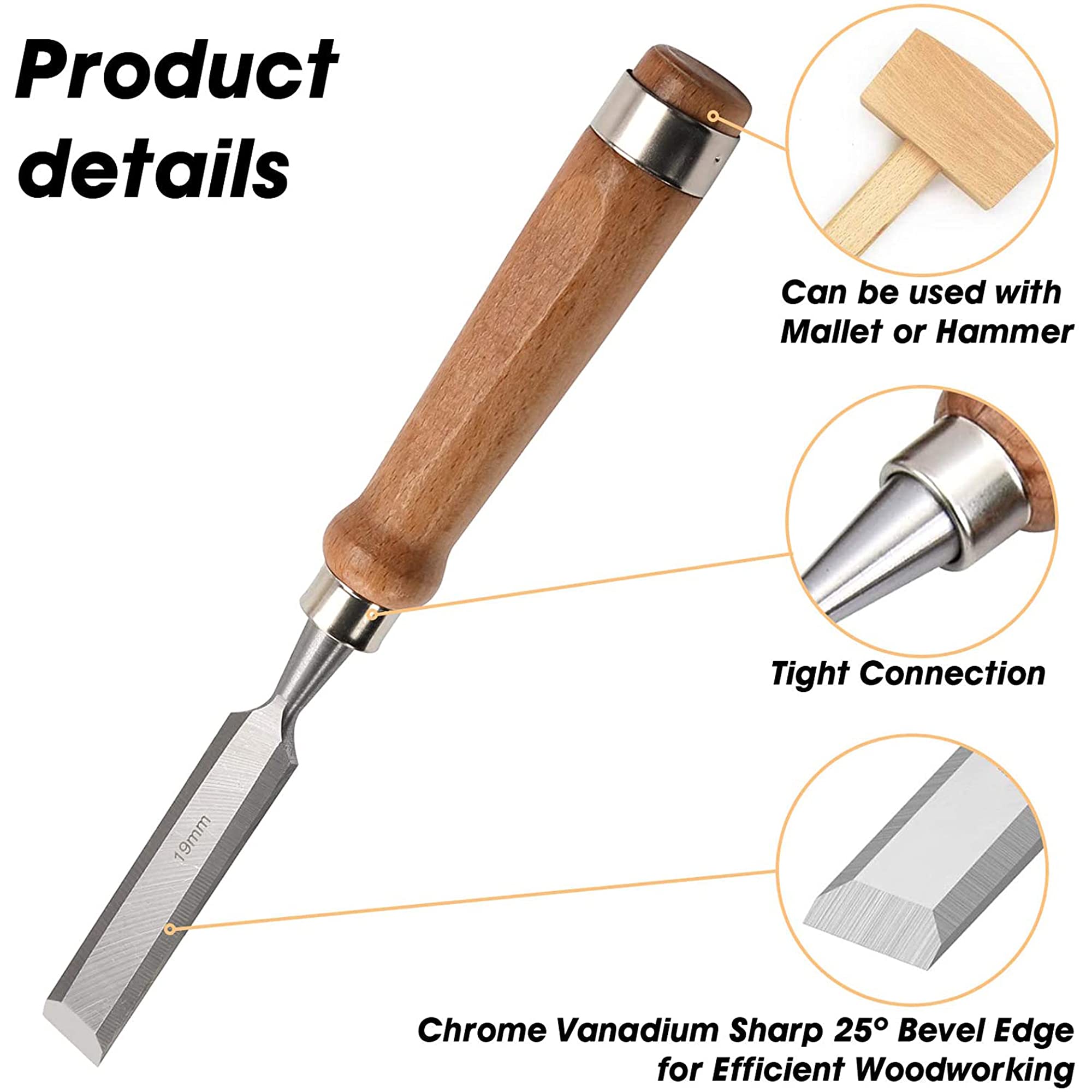 Formones para Madera Juego Cinceles Formones para Madera 8 Cinceles Profesionales Acero Cromo-Vanadio y Mango para Tallar Madera Carpintería Recortar Los Bordes
