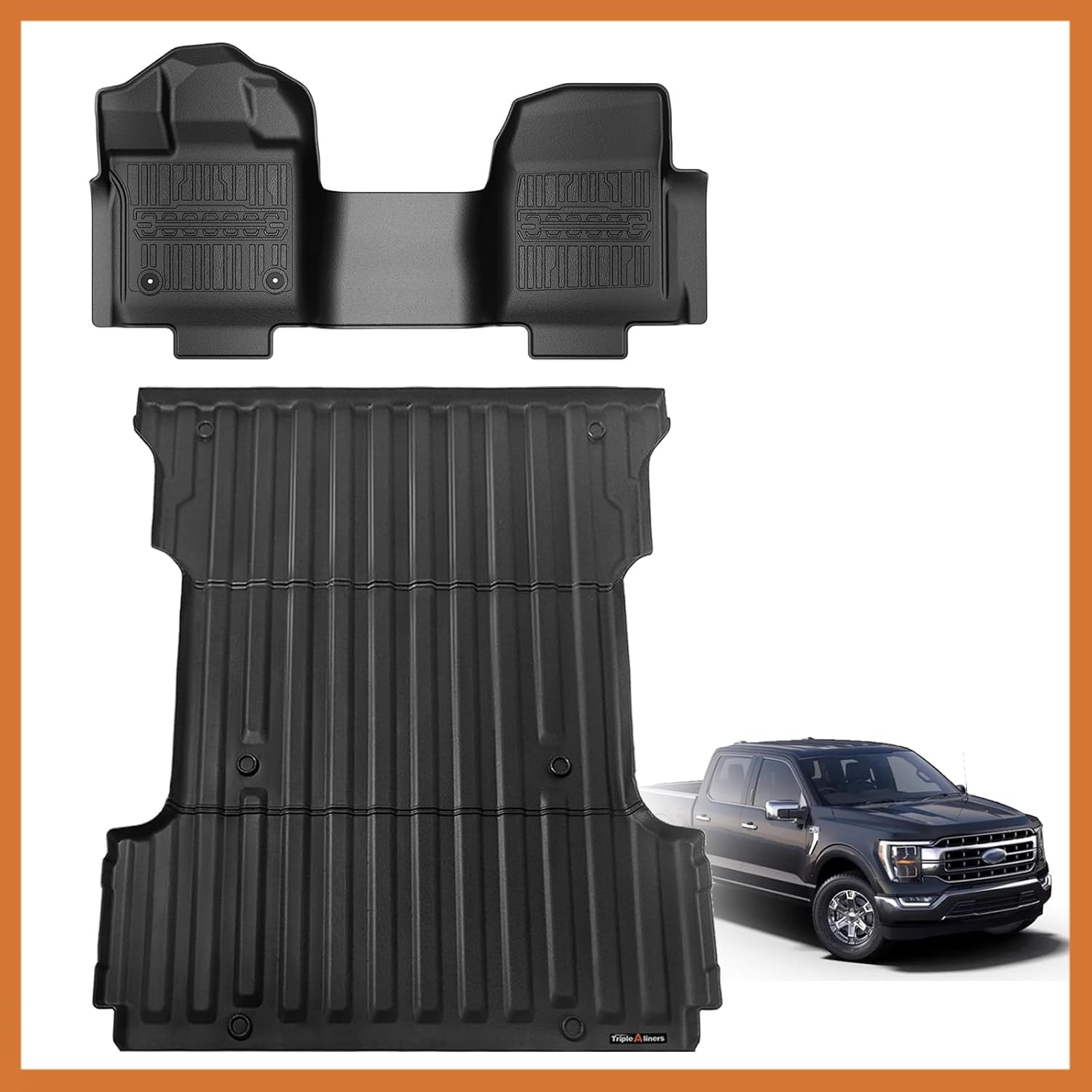 TripleAliners 6.5FT Truck Bed Mat and Regular Cab Floor Mats All Weather Liner Compatible with 2015-2024 Ford F150 Accessories
