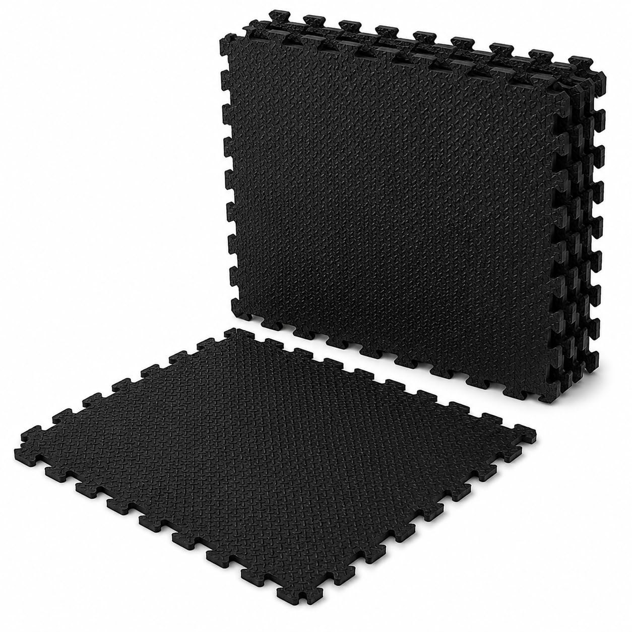 RYZAN Interlocking Foam Floor Mats Soft EVA Puzzle Tiles for Gym, Kids Play, Nursery – Non-Slip Protective Flooring for Home, Workout & Exercise Use (Black - 4 Pack, 60 x 60 x 1TH (1.44 m²))
