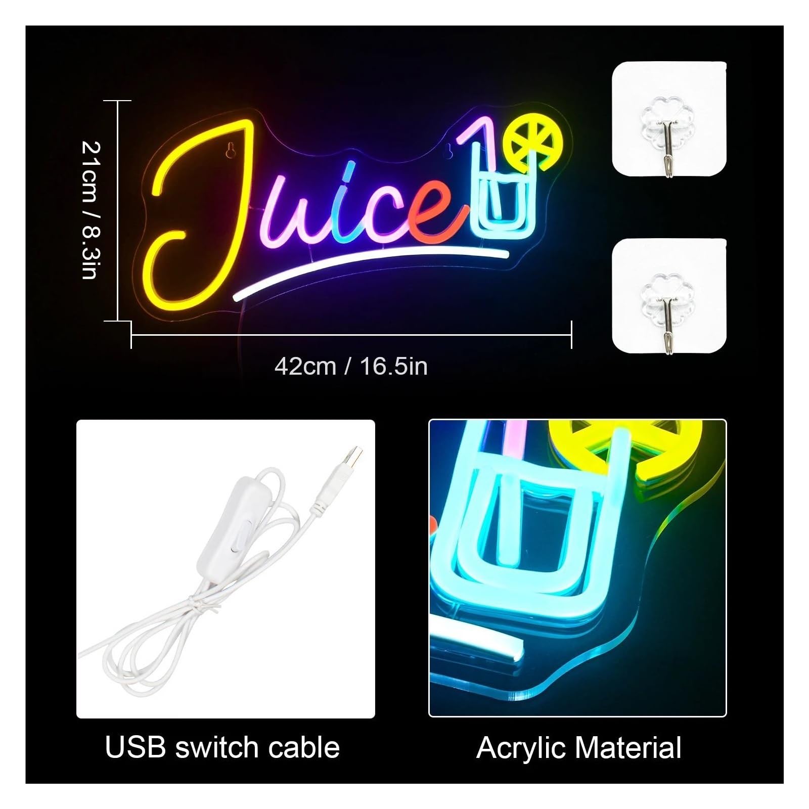 Lampe Néon Panneau lumineux LED pour décoration murale alimenté par pour USB pour magasin de jus fête cafés pubs restaurants chambre à coucher
