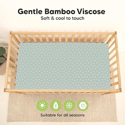 Miniatura 60 de 2-Pack Waterproof Baby Crib Sheets for Boys, Girls - 52x28 Viscose Derived from Bamboo Toddler Bed Sheet Neutral, Fitted Crib Mattress Protector