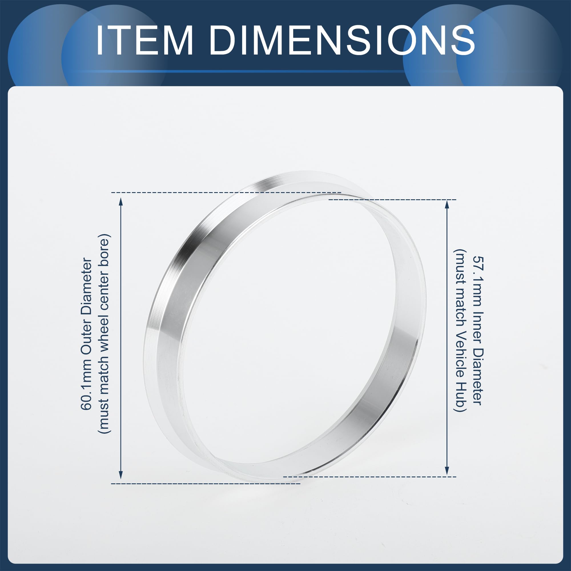 Anneaux centraux pour moyeu, 57,1 mm ID à 60,1 mm OD, moyeux de roue en alliage d'aluminium, lot de 4 pièces
