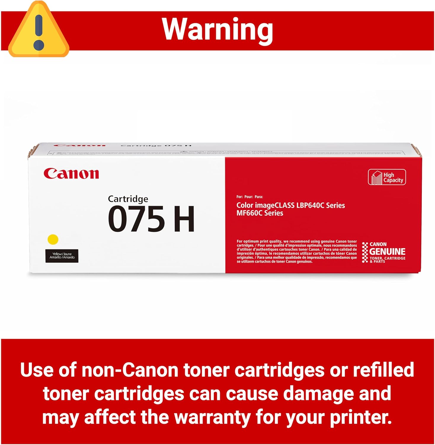 Canon Genuine 075 Yellow High Capacity Toner Cartridge Compatible with MF660 Series and LBP640 Series Laser Printers