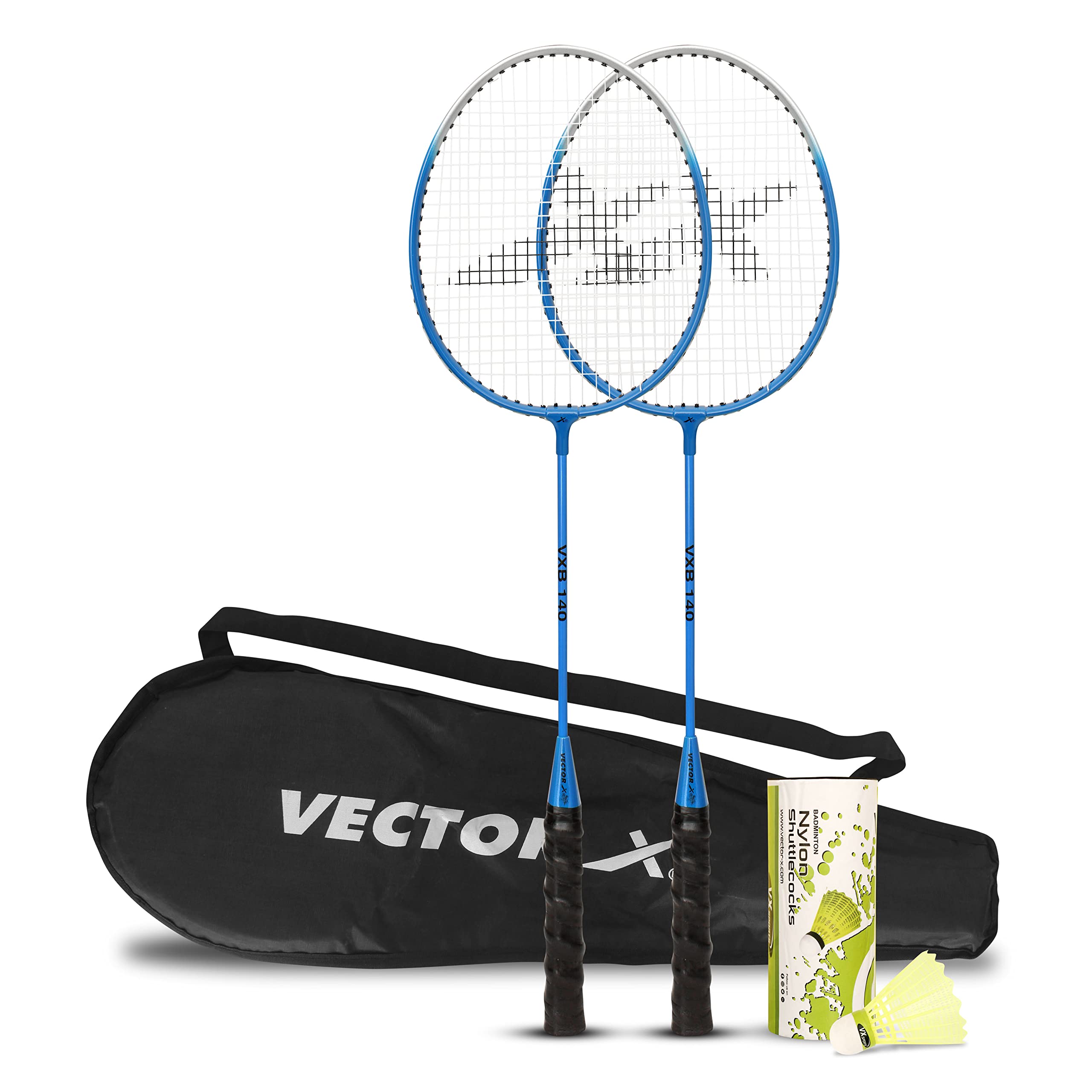 VXB-140 Aluminum Badminton Racket Pack of 3 Pieces Nylon Shuttles with Full-Cover Set