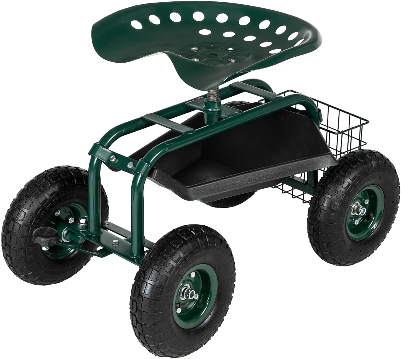Garden Cart Rolling Stool with Wheels, Seat, and Tool Tray for Weeding Planting or Lawn Care Rolling Gardening Chair Cart