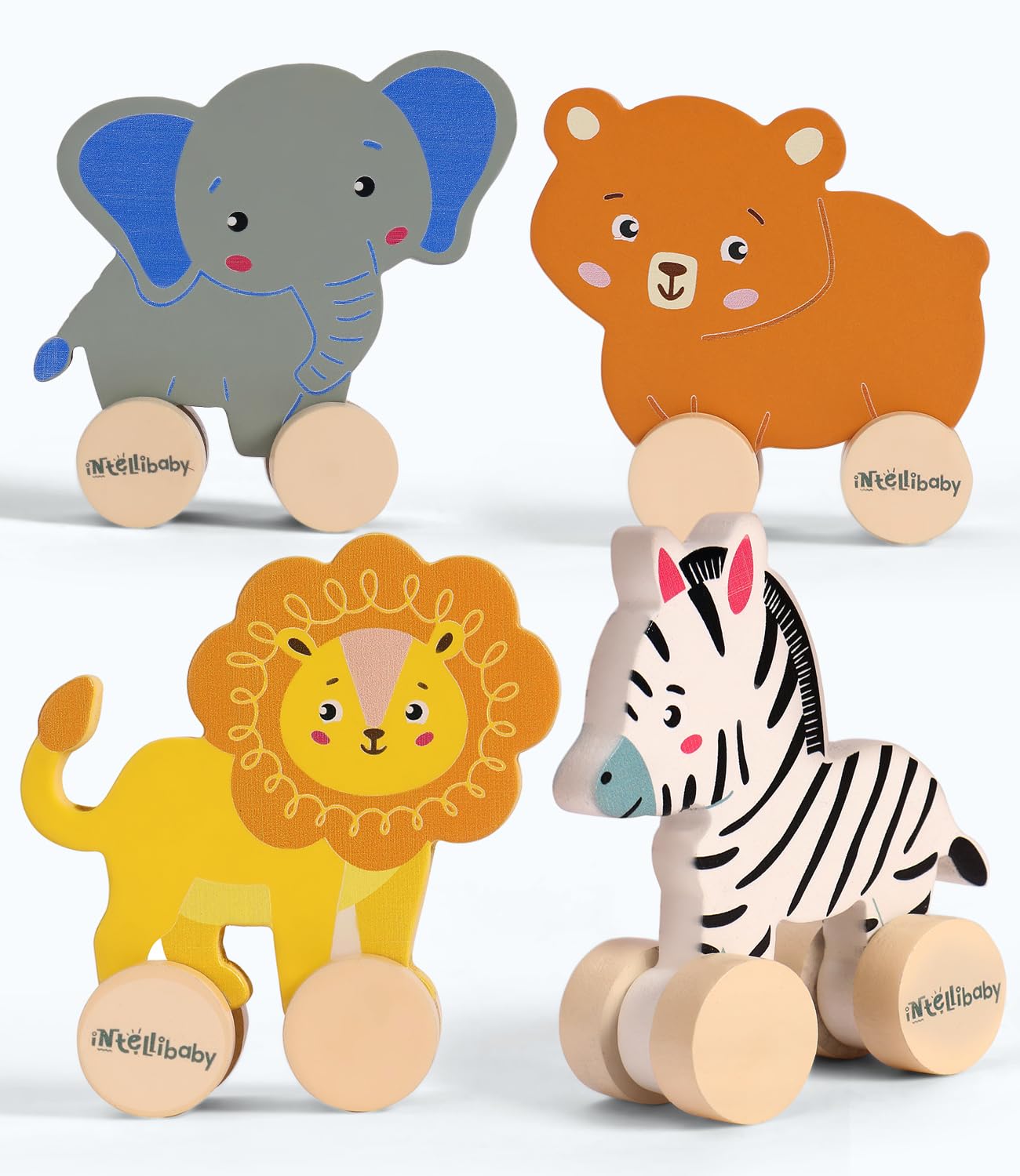 Intellibaby Premium Wooden Wheelies for Babies-Set of 4, Premium Push & Roll Toys for Toddlers, Early Learning Toy for 18 Months+ Boys&Girls, Wooden Wheel Toys for Babies,Ideal for Gifting (Animal)-picture-13