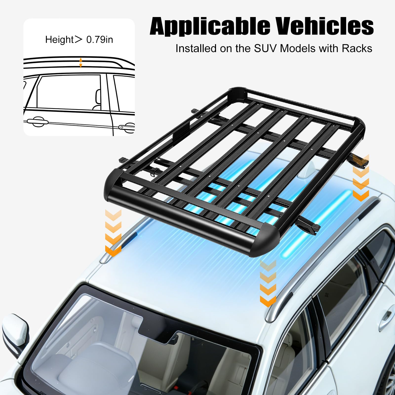 Portapacchi universale da tetto per auto, 127 x 97 cm, con una portata massima di 68 kg, adatto per tutti i tipi di SUV tutti i modelli