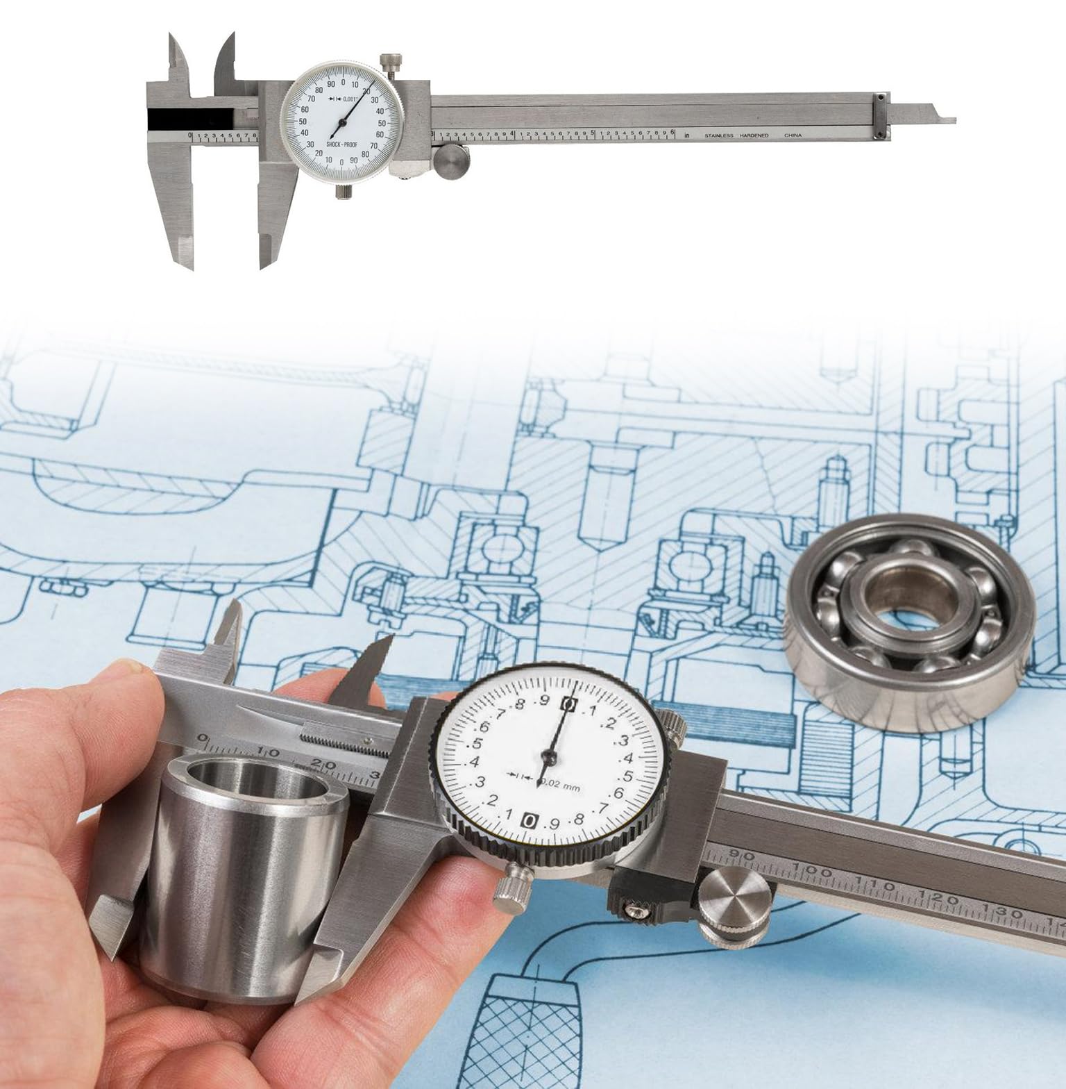 Diales profesionales de acero inoxidable, calibre 20, 3 cm, escala clara, nonio, instrumentos de medición industriales