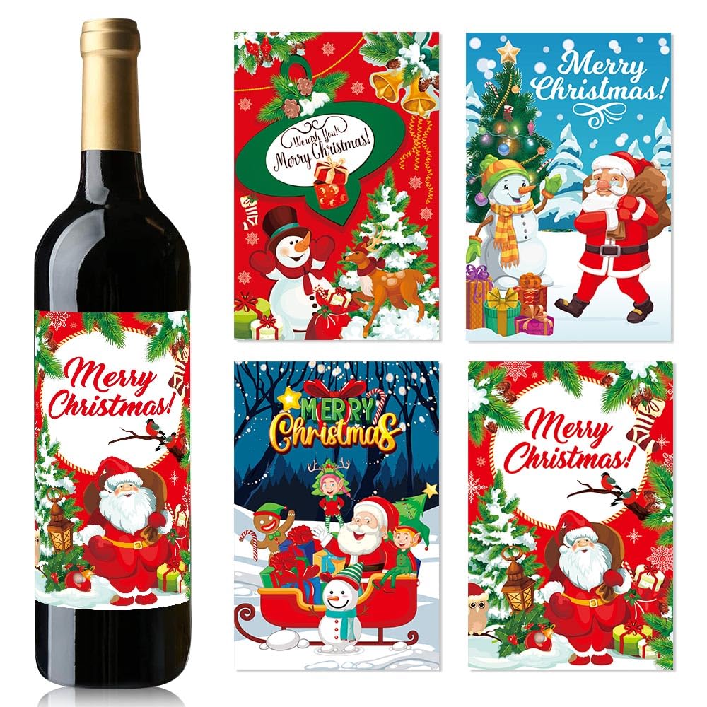 36 étiquettes Autocollantes Vintage Pour Bouteille De Vin De Noël - Motifs Rétro (Père Noël, Renne, Sapin...) - Déco Cadeau De Noël - 4