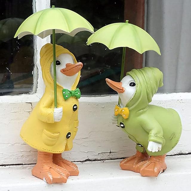 pologmase Duck Garden Ornaments, Dilly And Dally Garden Duck With Umbrella, Puddle Duck, Cute Rainy Day Duck, Non-fading Resin Animal Garden Ornaments, 1pair