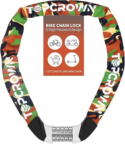 Miniatura 14 de Candado de cadena de bicicleta de 3.2 pies de largo, alta seguridad, resistente, antirrobo, combinación de 5 dígitos, cerradura de bicicleta sin