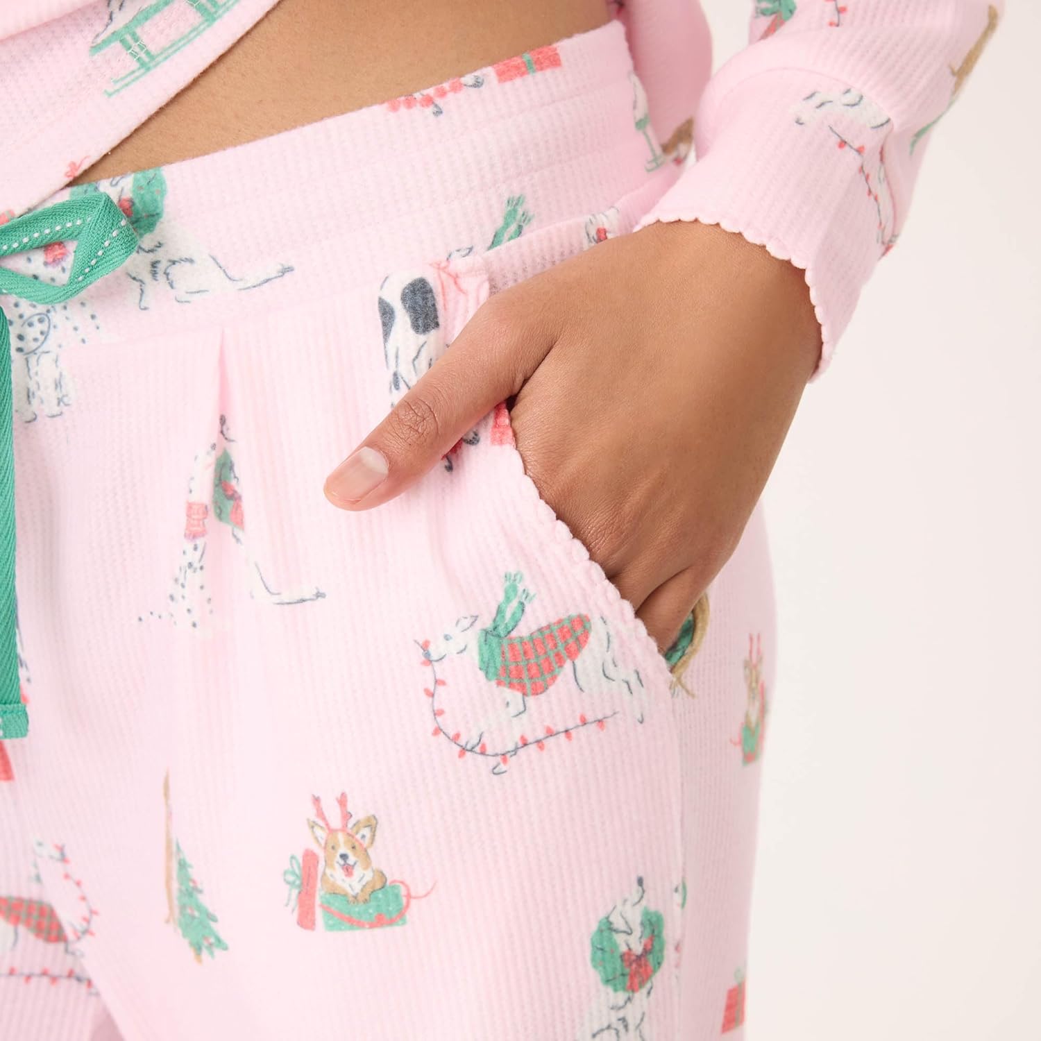 PJ Salvage womens Peace and Pawlidays Waffle Knit Long-sleeve Top and Pajama Pant 2-piece Set - Image 4