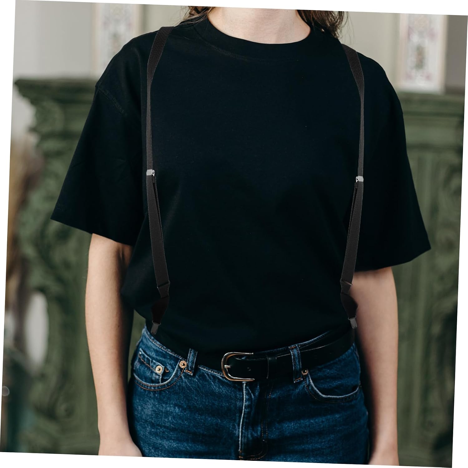 NOLITOY High Capacity Men Women Suspender Elastic Trouser Strap Fashion Cross Design