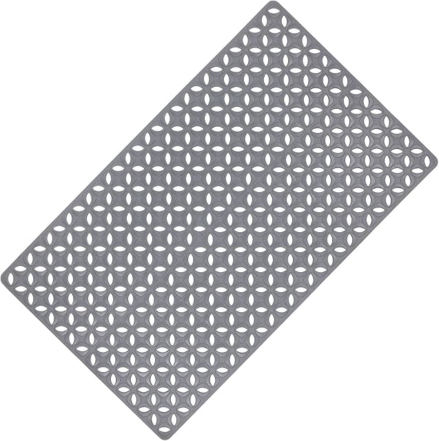 WELTRXE Bathtub Mat, Anti Slip Bathroom Mat, Flexible Rubber Shower Mat, Odorless for Home Hotel, Strong Suction Cups and Drain Hole, Machine Washable, Safe for Elder Kids, 70 x 40cm, Clover, Grey