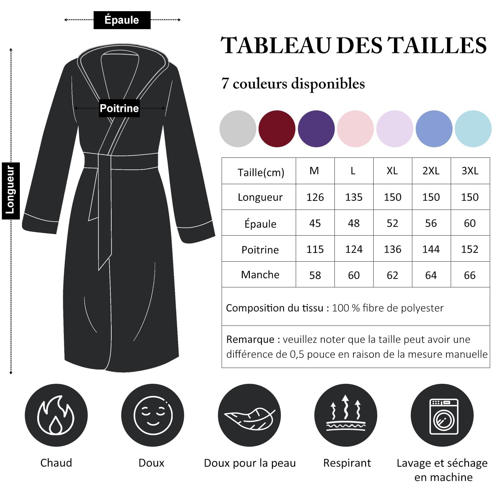 PUTUO Robe de Chambre Femme Polaire: Peignoir de Bain Femme Tres Longue Hiver Chaud Peignoir avec Capuche