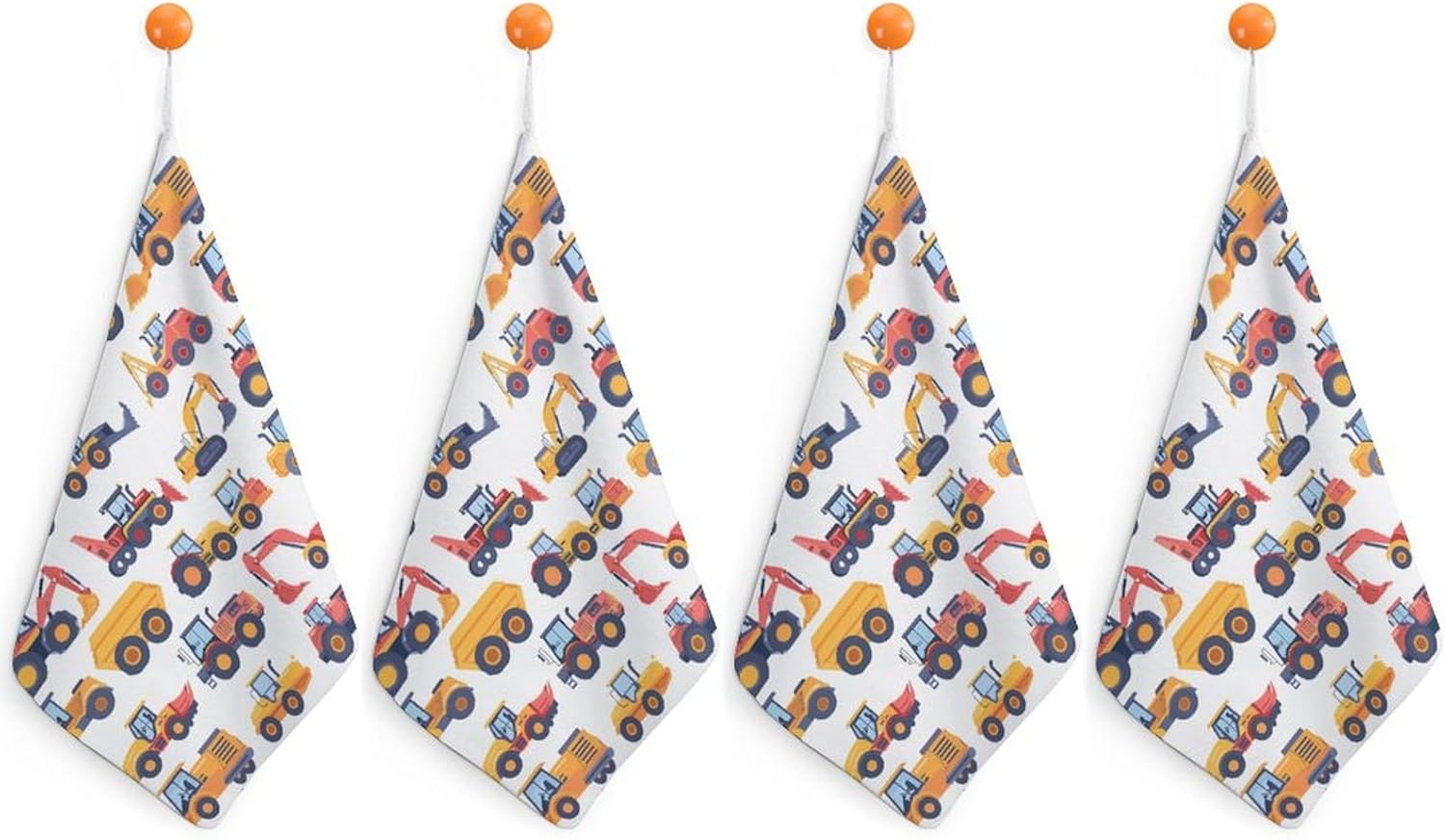 Construction Vehicles Pattern Hand Towels for Bathroom Kitchen Towels Small Towel Handkerchiefs with Hanging Loop 4PCS
