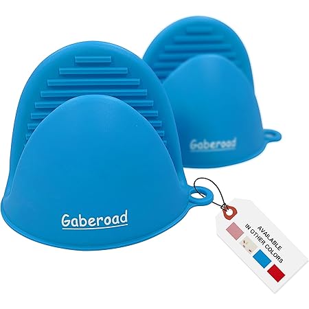Gaberoad Thickened Mini Silicone Oven Mitts Heat Resistant, Rubber Oven Mitt Gloves, Finger Pinch Grips, Pot Holder, Silicone Potholder for Kitchen Cooking & Baking 1 Pair, Blue