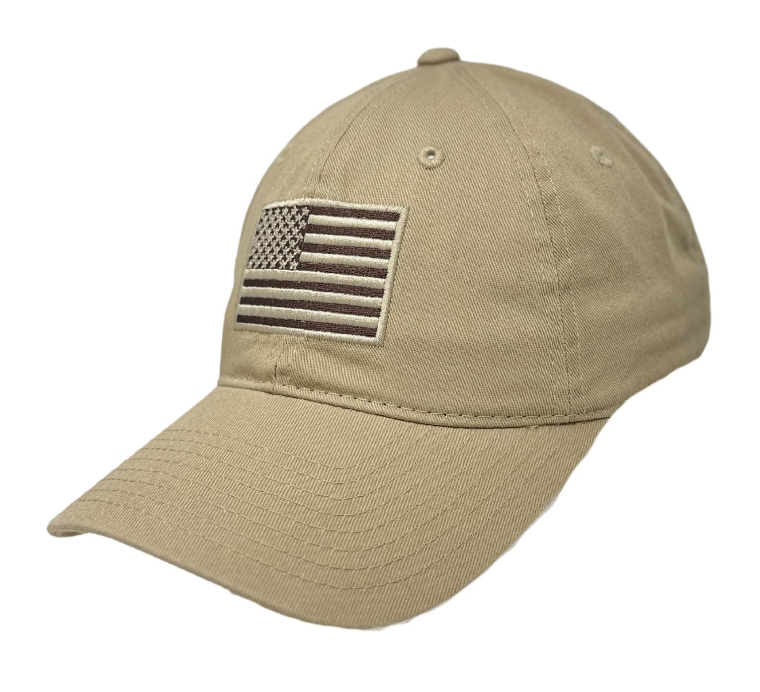 Rapid Dominance American Flag Embroidered Washed Cotton Baseball Cap - Khaki