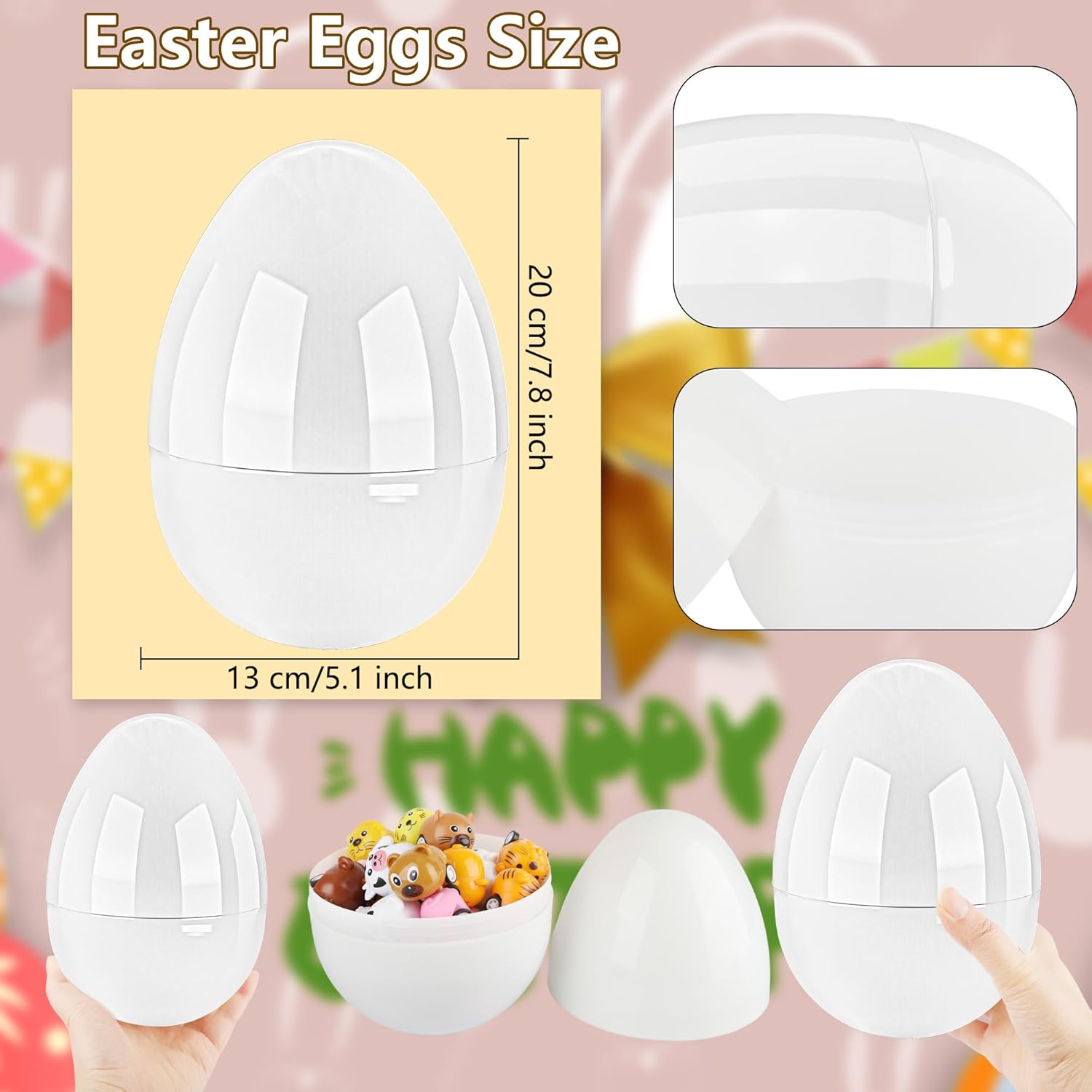 12 Inch/ 10 inch/ 8 inch/ 6 inch Giant White Fillable Easter Eggs 3/ 6/ 8/ 12/ 15 Pcs Jumbo Plastic Blank Eggs for DIY Crafts Easter Egg Hunt Basket Stuffers (12 pcs - White ( 8 inch ))