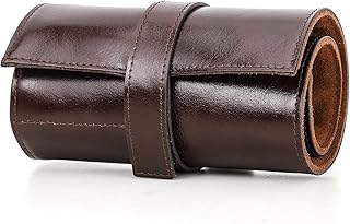 Custodia in vera pelle per orologio da viaggio, custodia per gioielli e custodia protettiva per orologi cilindrici (marrone lucido, per 6 pezzi orologi)