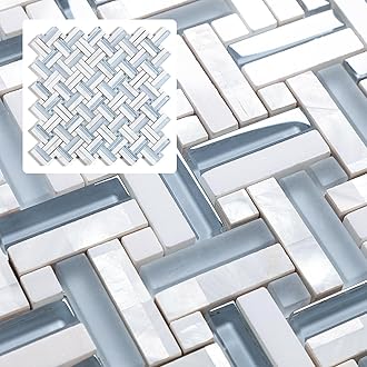 4 Sheets Blue Herringbone Mosaic Backsplash Tile, Polished Shower Floor and Wall Tile