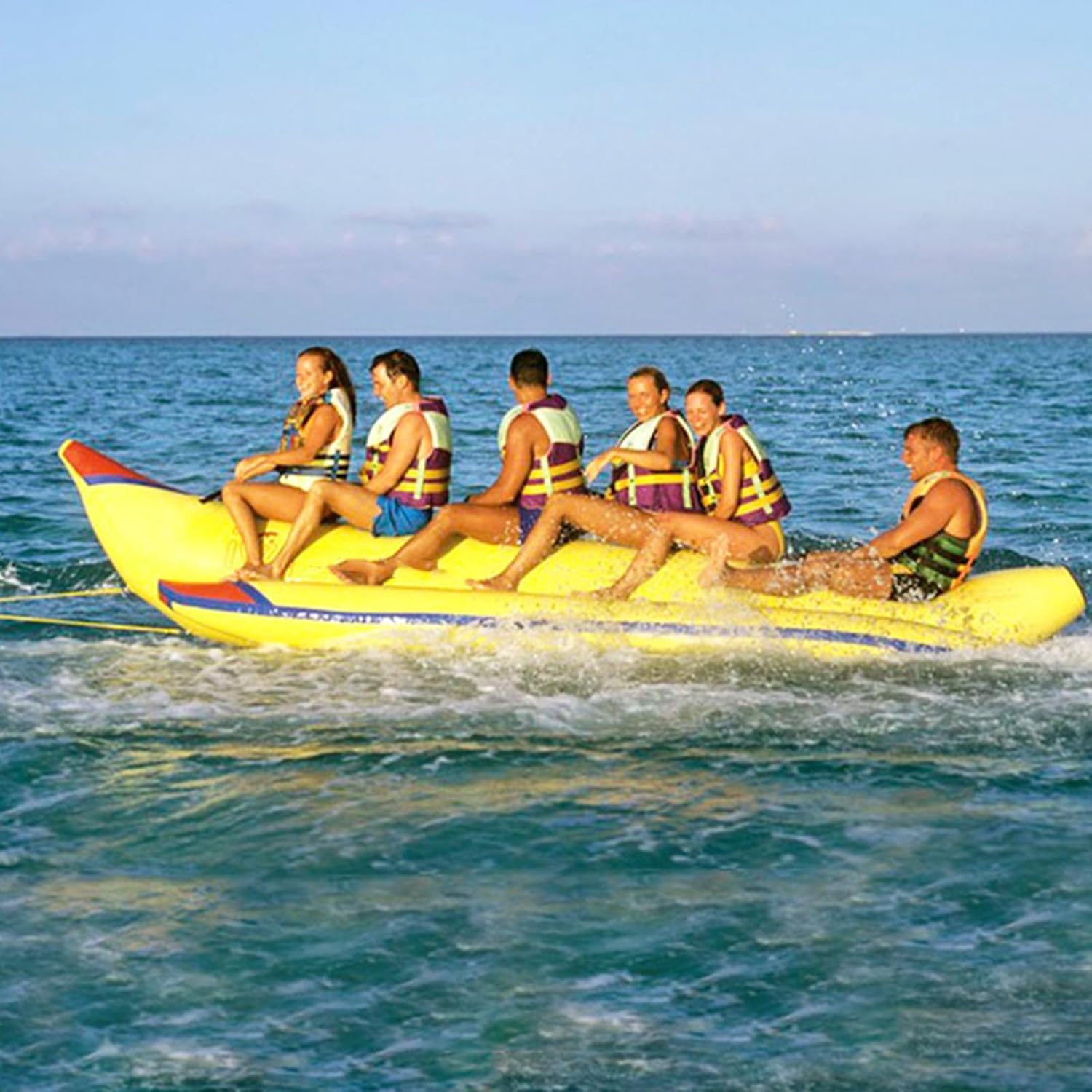 Floating Towable Banana Boat, 3/8 Sea Pleasure Boat with Net Pool Water Park, Inflatable Kayak, Water Skiing and Surfing,4 People