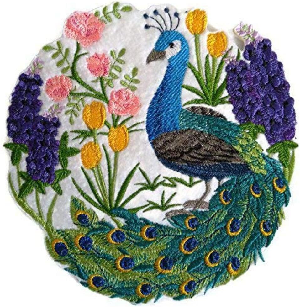 Nature Weaved in Threads, Amazing Birds Kingdom [Peacock Scene] [Custom and Unique] Embroidered Iron on/Sew Patch [6.82" *5"] [Made in USA]