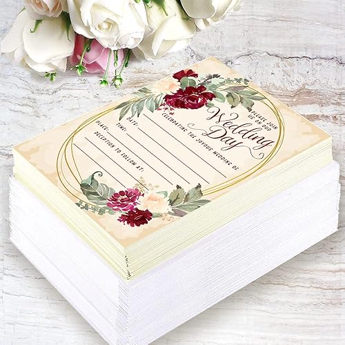 Miniatura 8 de Spring & Summer Wedding Invitations with Envelopes - Burgundy Wedding Invitations - Invitation Wedding Kit - Set of 25 Beautiful Reception