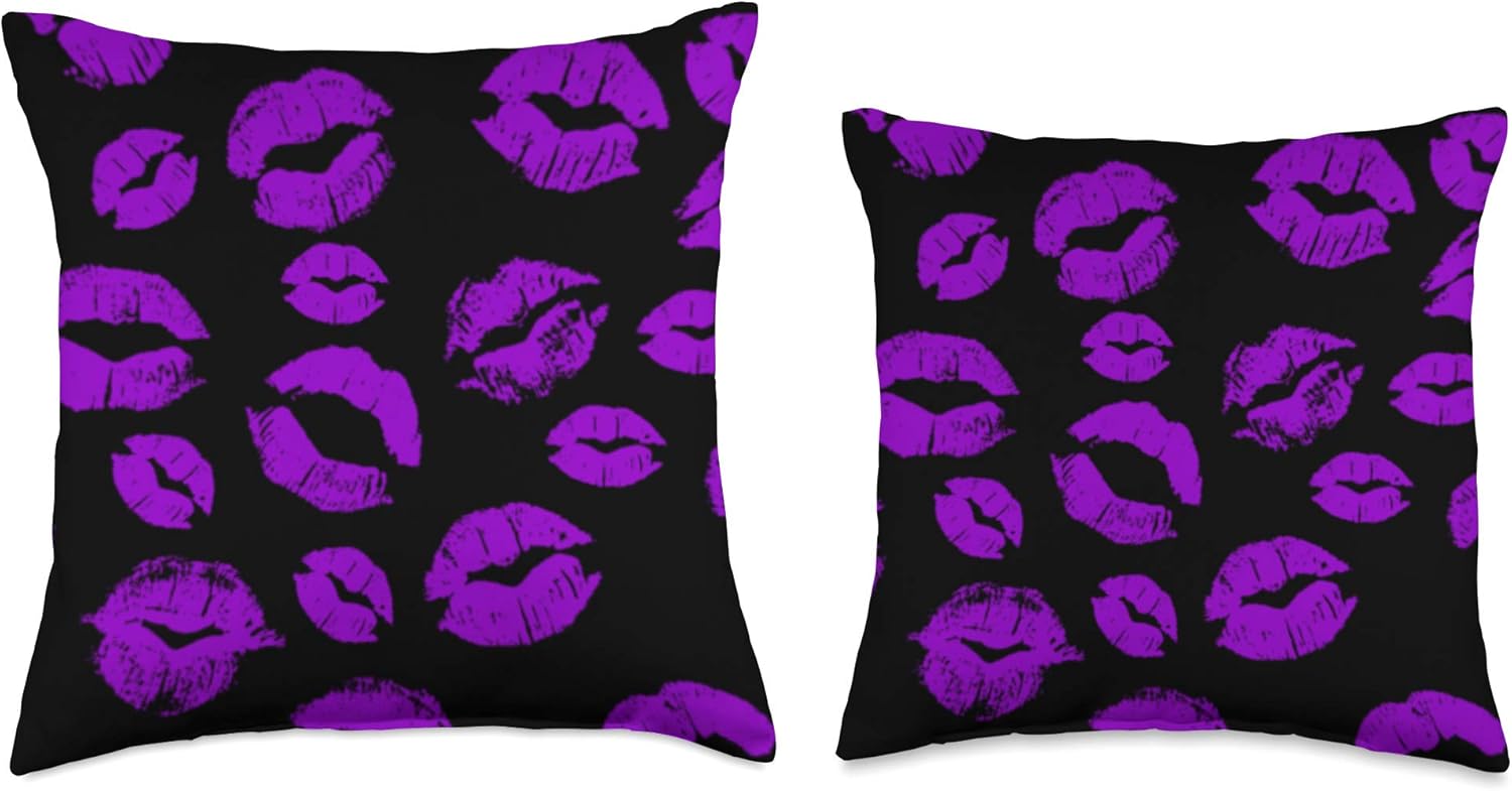 Kiss Purple Lips Mouth Throw Pillow