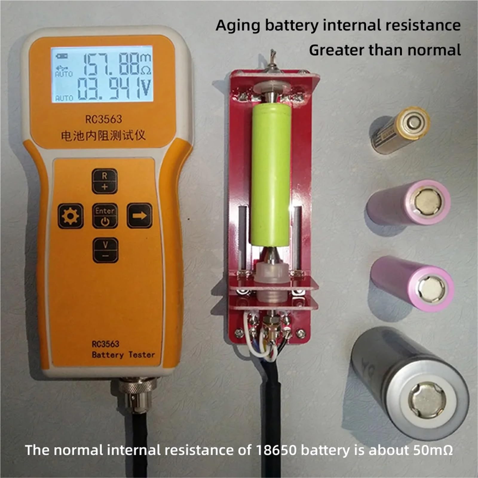 Comprobador de Resistencia Interna de Voltaje de batería RC3563 18650, comprobador de batería de fosfato de Hierro y Litio de tritio de Alta precisión, 4 Cables Verdaderos(TypeD)