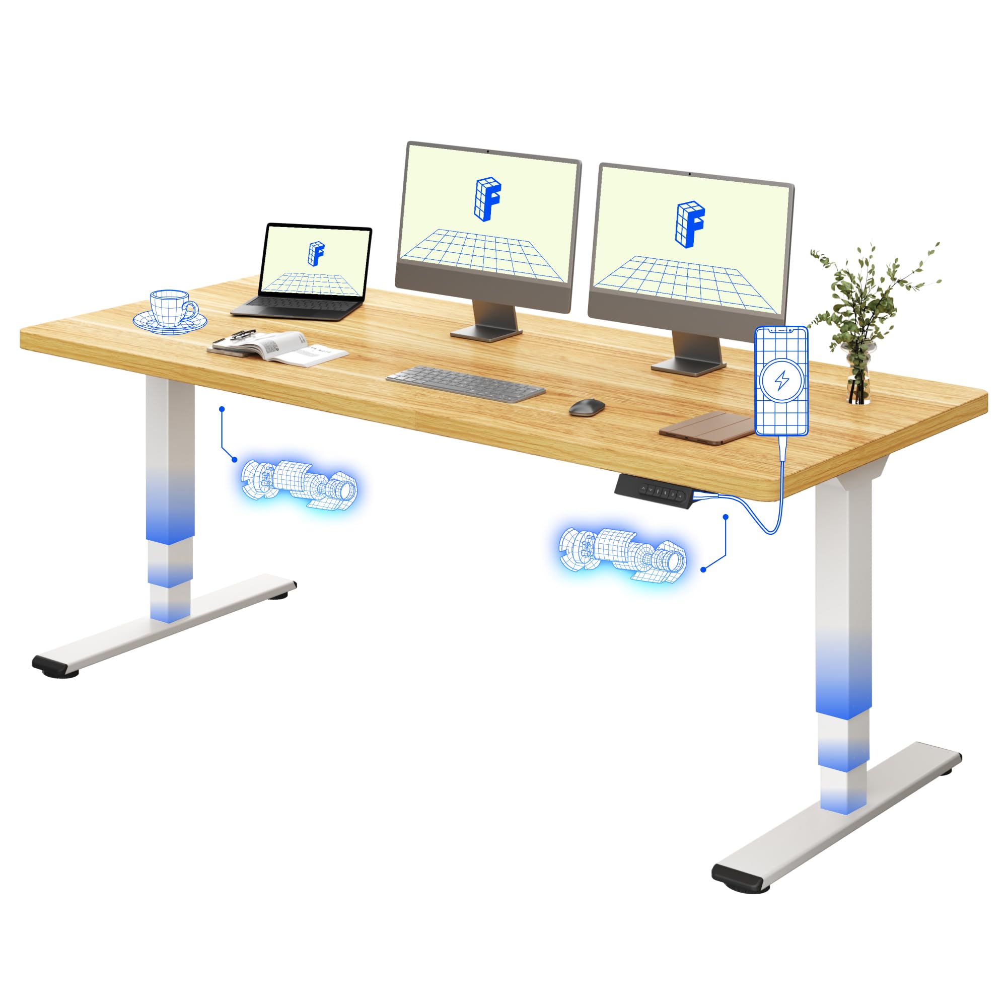 FLEXISPOT Scrivania Regolabile in Altezza 180×80 cm con Doppio Motore e Porta USB, Piano Monoblocco da 25 mm, Gambe a 3 Sezioni, Portata 120 kg, 4 Memorie, Rilevamento Ostacoli