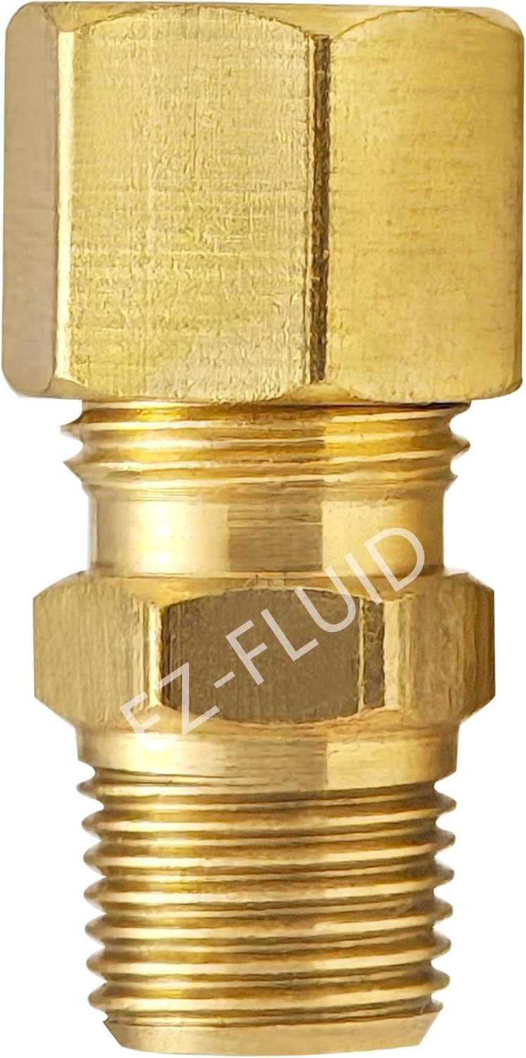(10) EZ-Fluid 5/8" Comp. x 3/4" MIP Male Adapter Reducing Union Coupling Fittings Connector,Compression x NPT,LF Brass Compression Tube Fitting Safe for Drinking water Plumbing