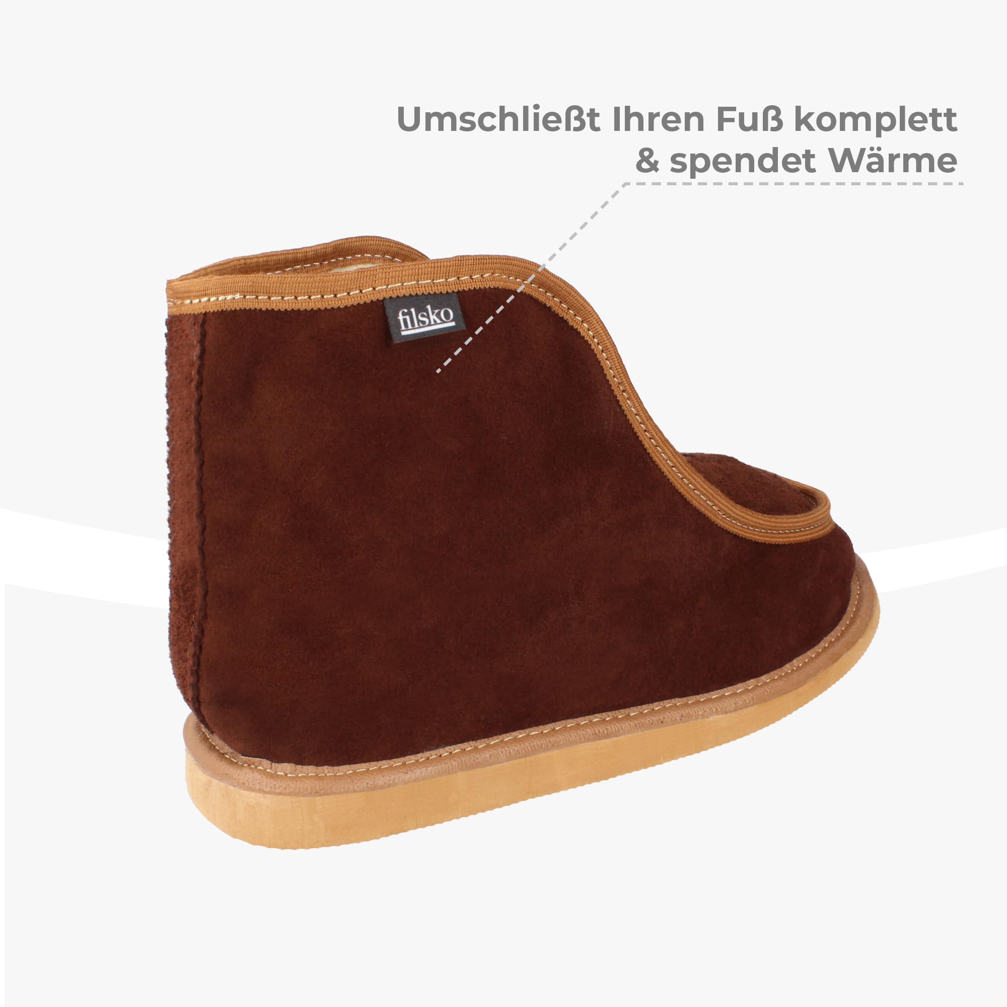 Damen & Herren Hüttenschuhe Hausschuhe | Unisex | in braun Skier | Winterhausschuhe mit Schafwolle gefüttert | mit Reißverschluss | reicht über den Knöchel | EU-Schuhgröße 36 bis 50