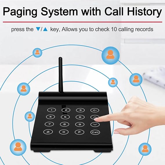 Wireless Restaurant Pager System, Buzzer for Restaurant Waiting,2000m Transmission Distance + Call History Query + Mute Model, for Food Truck Church Clinic Coffee Shop,Black